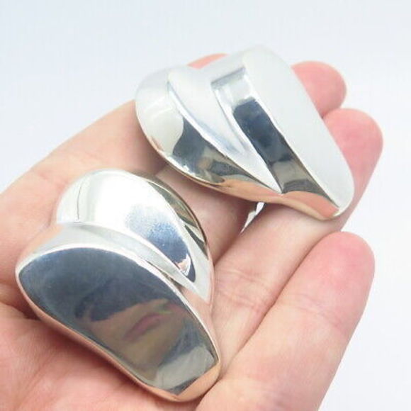 925 Sterling Silver Vintage Modernist Clip On Earrings
